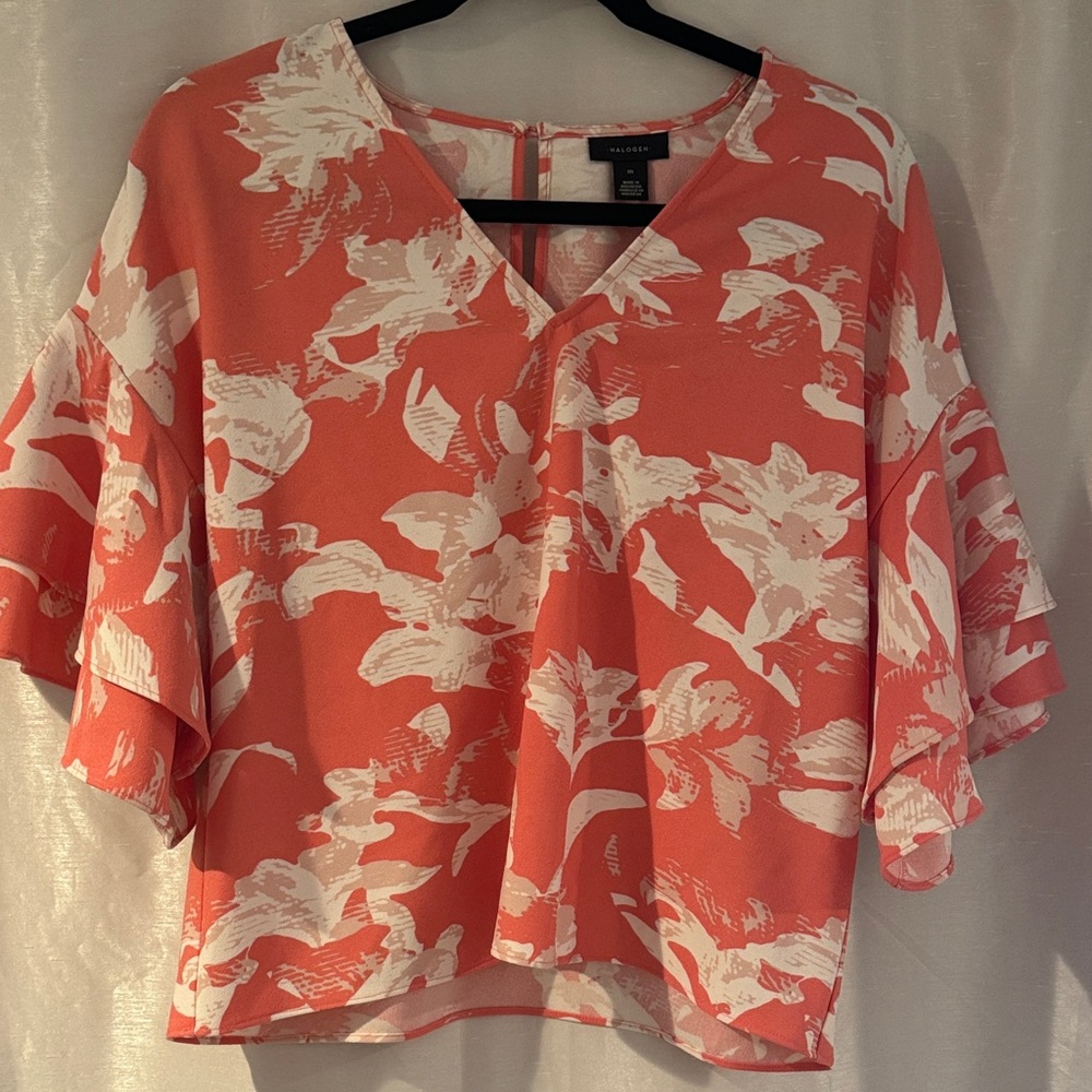 Halogen Coral and White Floral Blouse